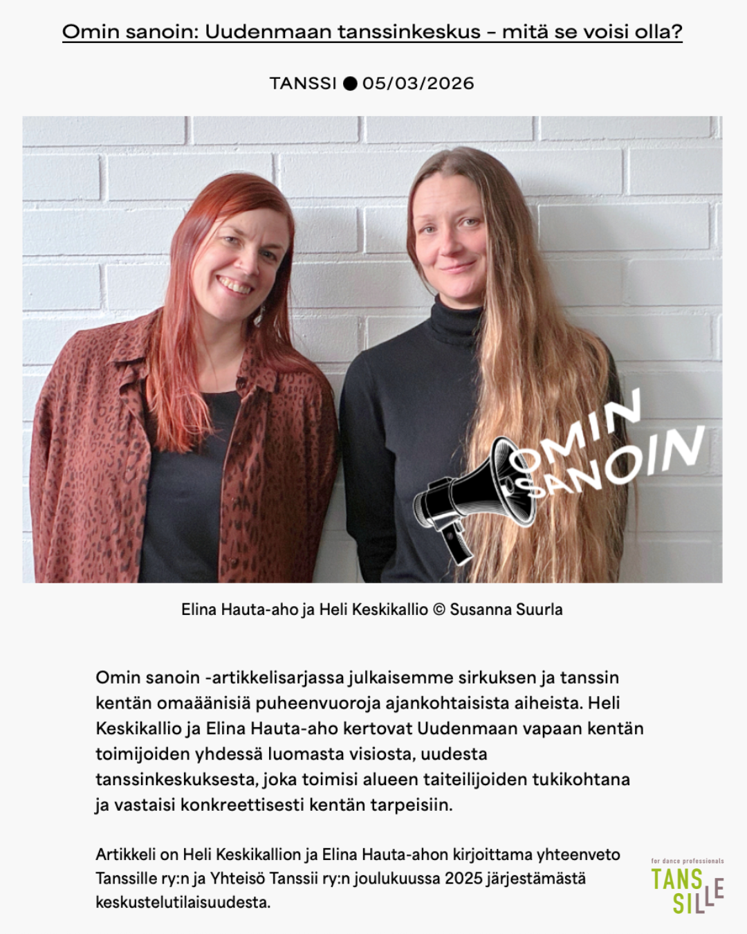 kuvakaappaus Circus&Dance Finlandin nettisivuilta 19.3.2026